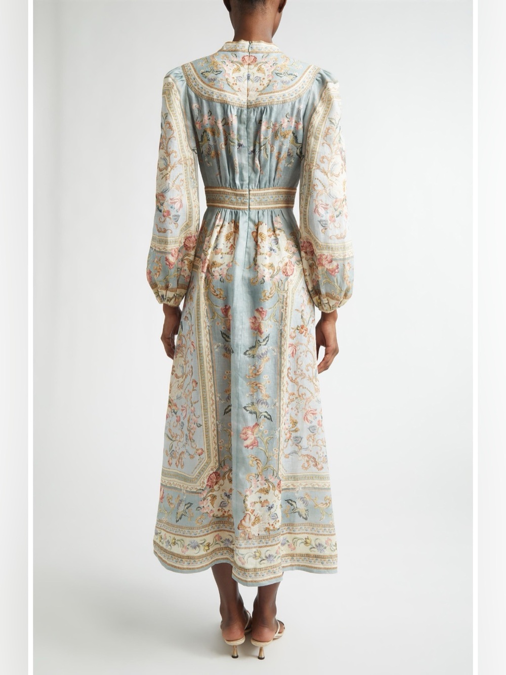 NEW: Zimmermann Roselight Plunge Long Sleeve Linen & Silk Midi Dress - US 6 (2) - Picture 3 of 4